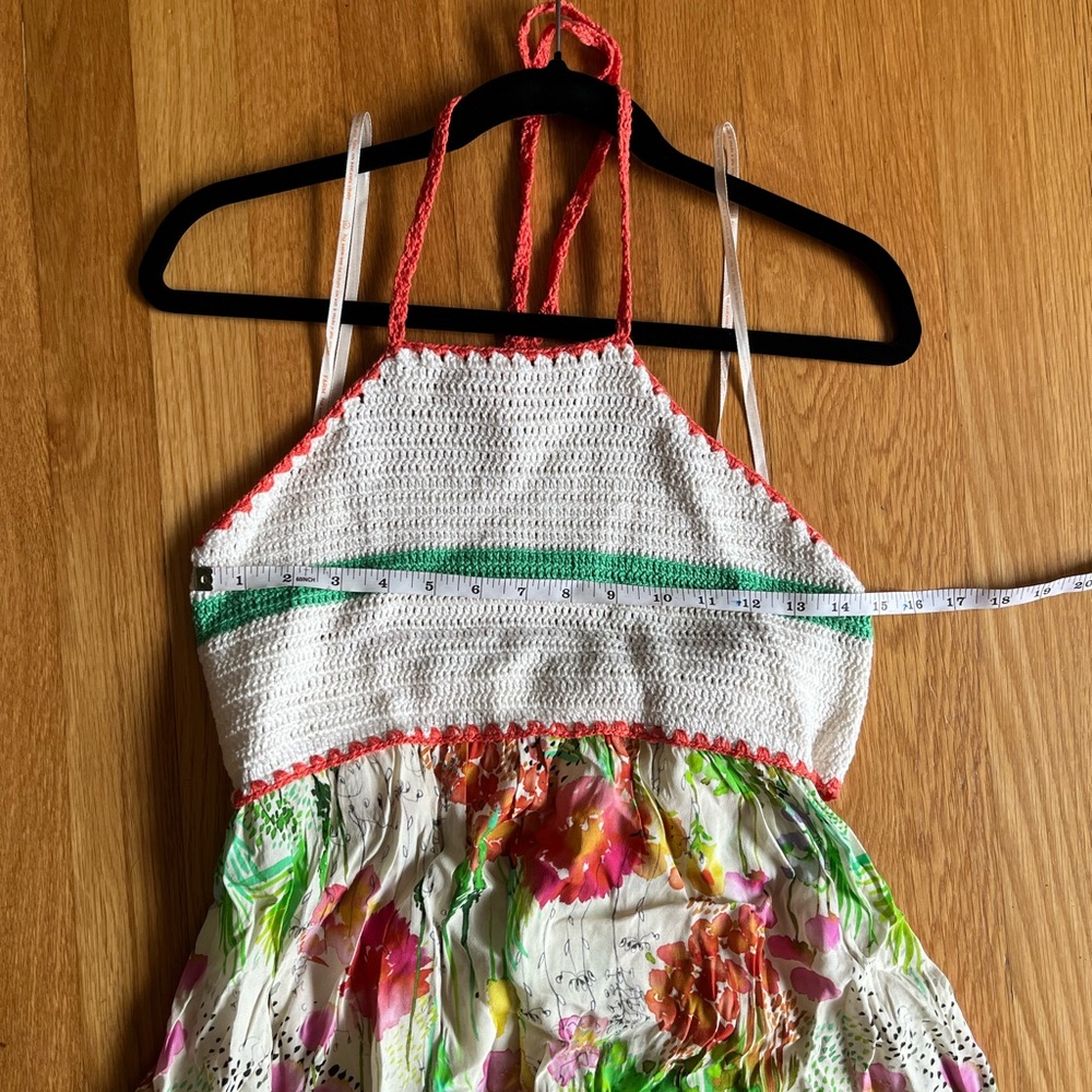 NEW: Farm Rio Halter crochet watercolor floral maxi dress size M - Picture 5 of 8